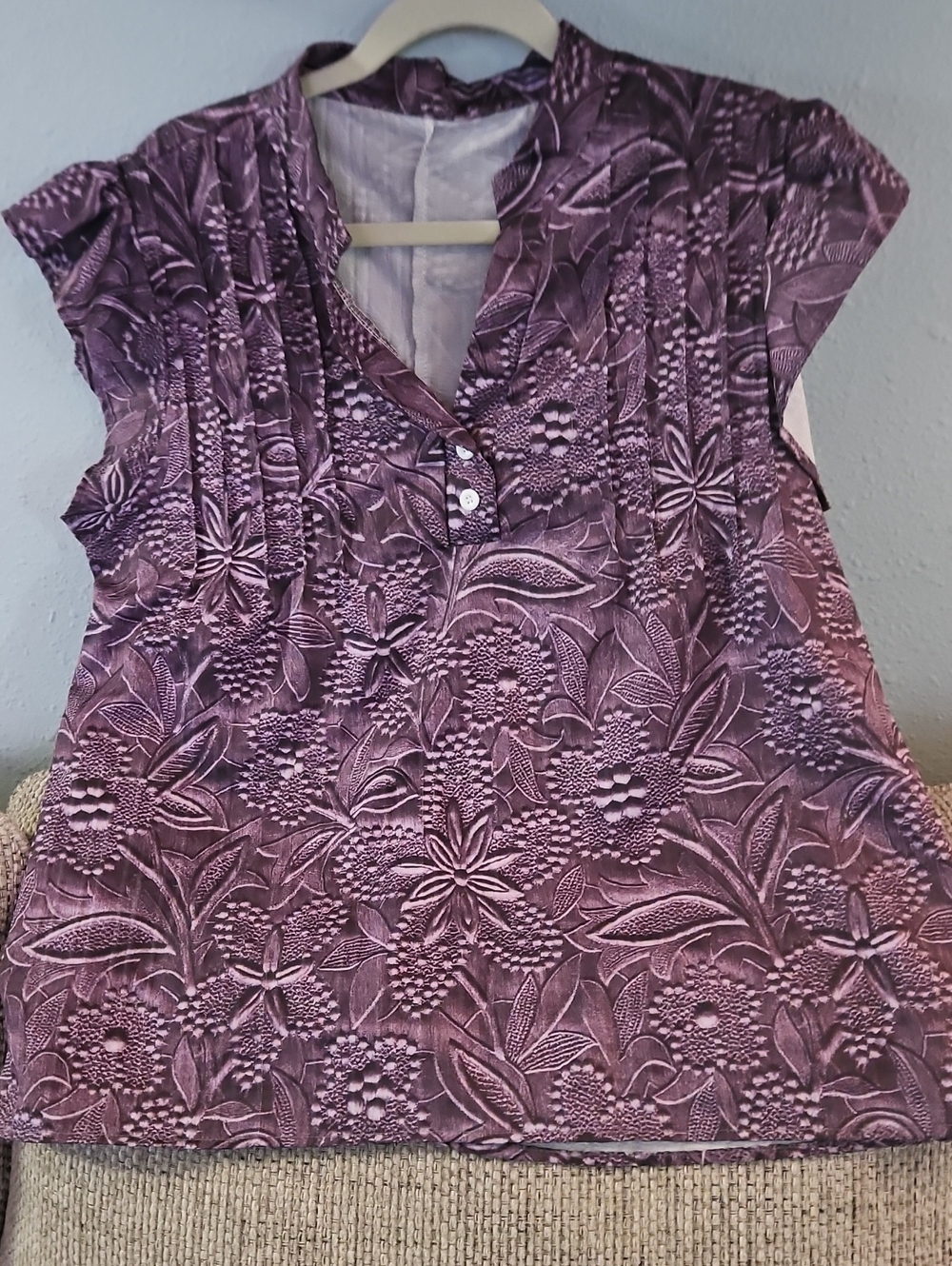 Purple Floral Cap Sleeve Tunic Top